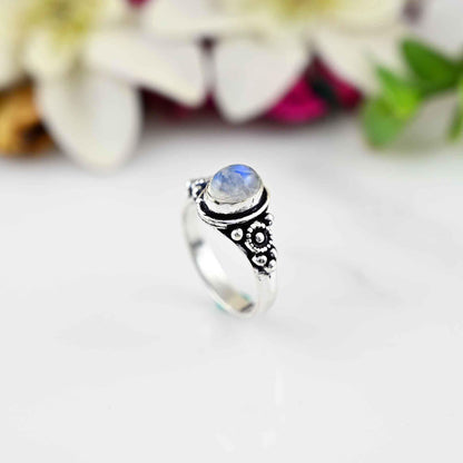 Moonstone Ring for Women Sterling Silver Ring Boho Ring Natural Large  Oval Stone Ring Statement Ring Simple Band Ring Everyday-Bohemian