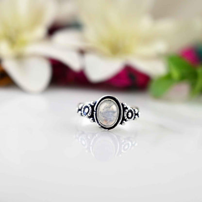 Moonstone Ring for Women Sterling Silver Ring Boho Ring Natural Large  Oval Stone Ring Statement Ring Simple Band Ring Everyday-Bohemian