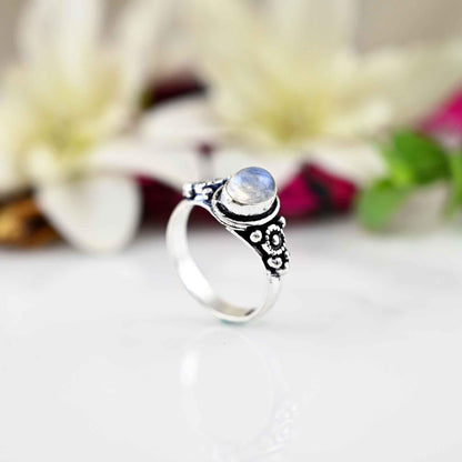 Moonstone Ring for Women Sterling Silver Ring Boho Ring Natural Large  Oval Stone Ring Statement Ring Simple Band Ring Everyday-Bohemian