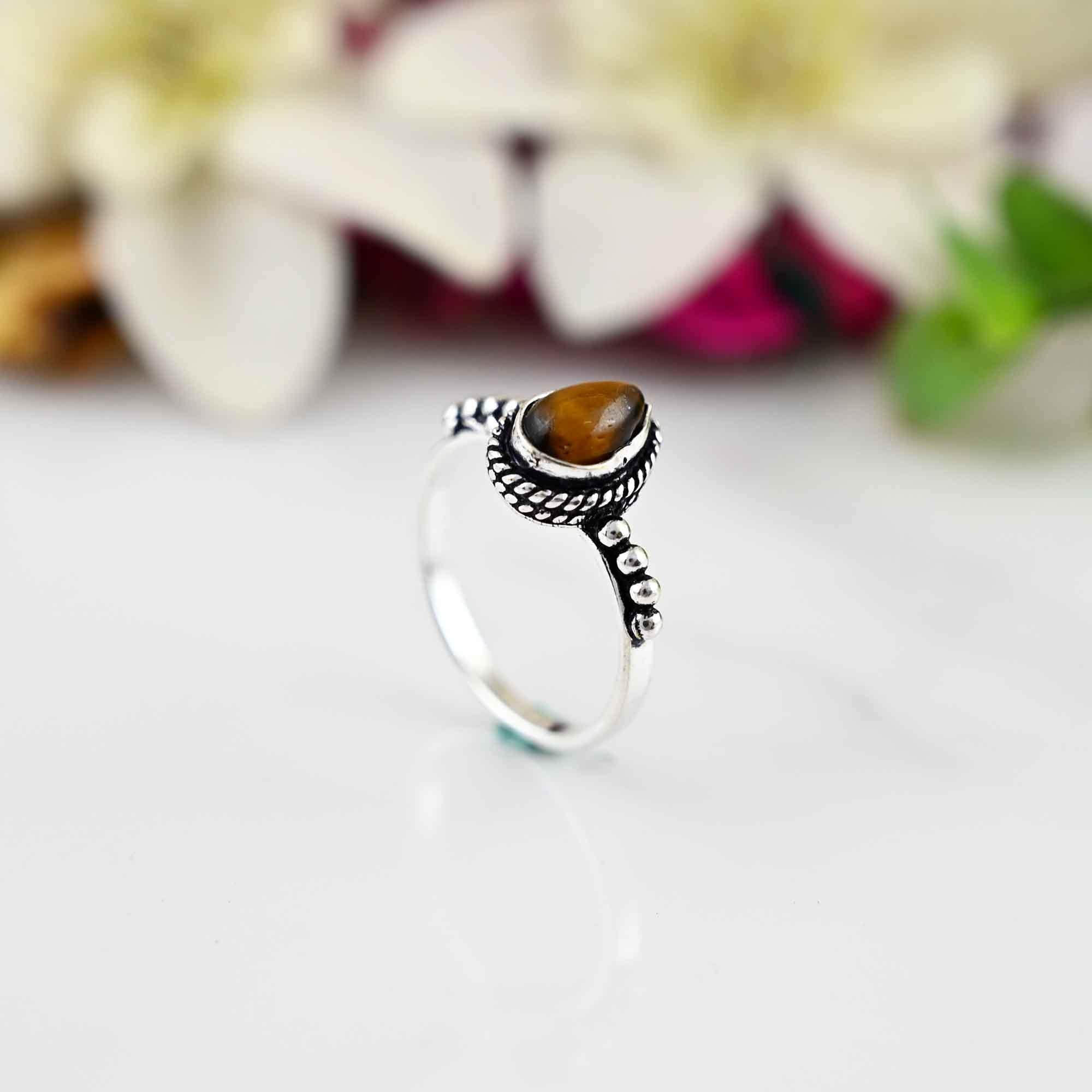 Tiger Eye Ring, 925 Sterling Silver Ring,  Gemstone Ring, Boho Ring, Ring for Women,  Jewelry, Pear Shape Ring, Gift for Her