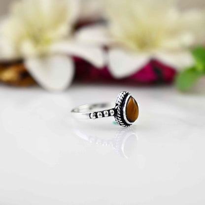 Tiger Eye Ring, 925 Sterling Silver Ring,  Gemstone Ring, Boho Ring, Ring for Women,  Jewelry, Pear Shape Ring, Gift for Her