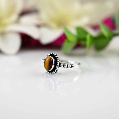 Natural Tiger's Eye Sterling Silver Rings for Women, Statement Ring Gift For Her Birthday Gift For Mom, Oval Shape Tiger Stone, Silver Rings