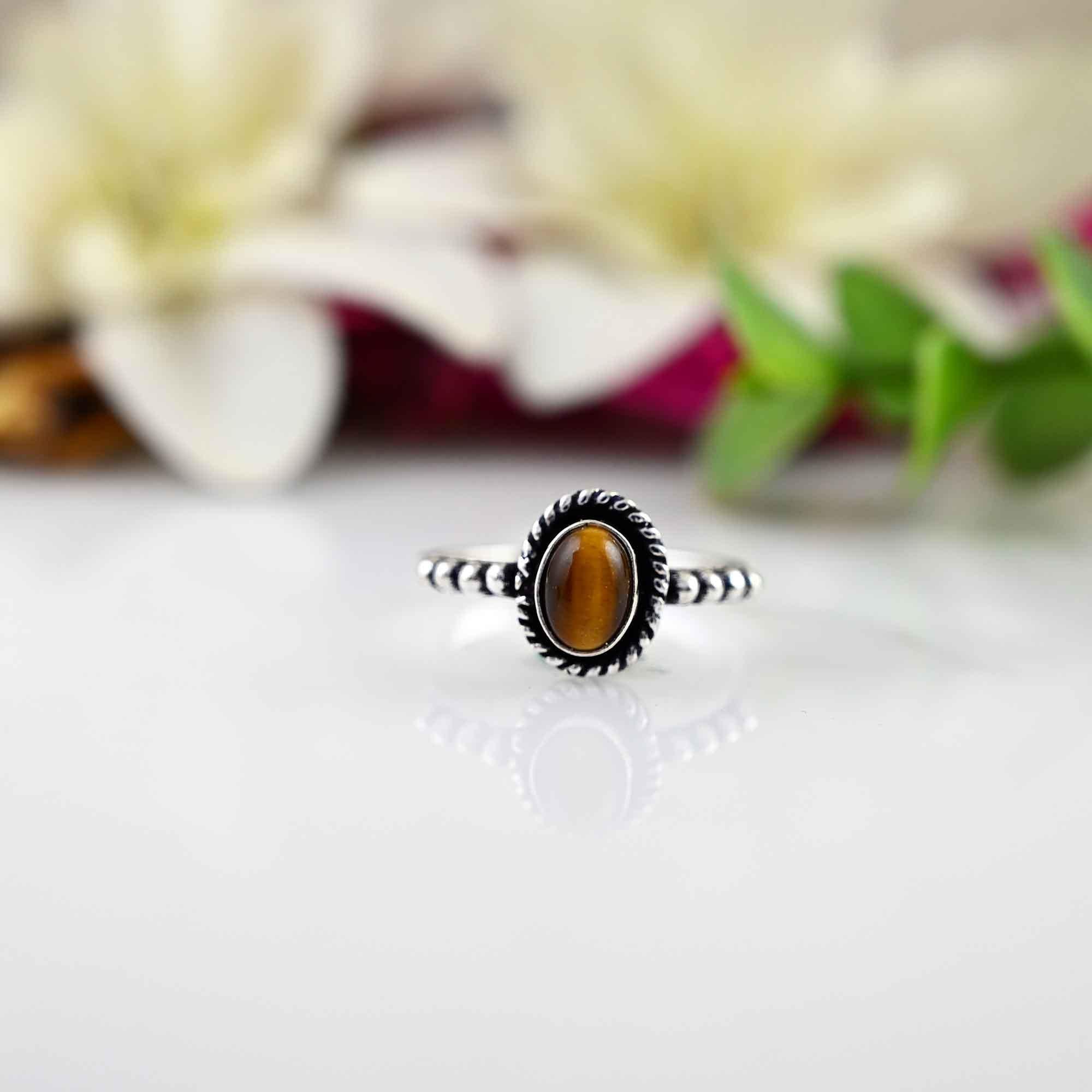 Natural Tiger's Eye Sterling Silver Rings for Women, Statement Ring Gift For Her Birthday Gift For Mom, Oval Shape Tiger Stone, Silver Rings