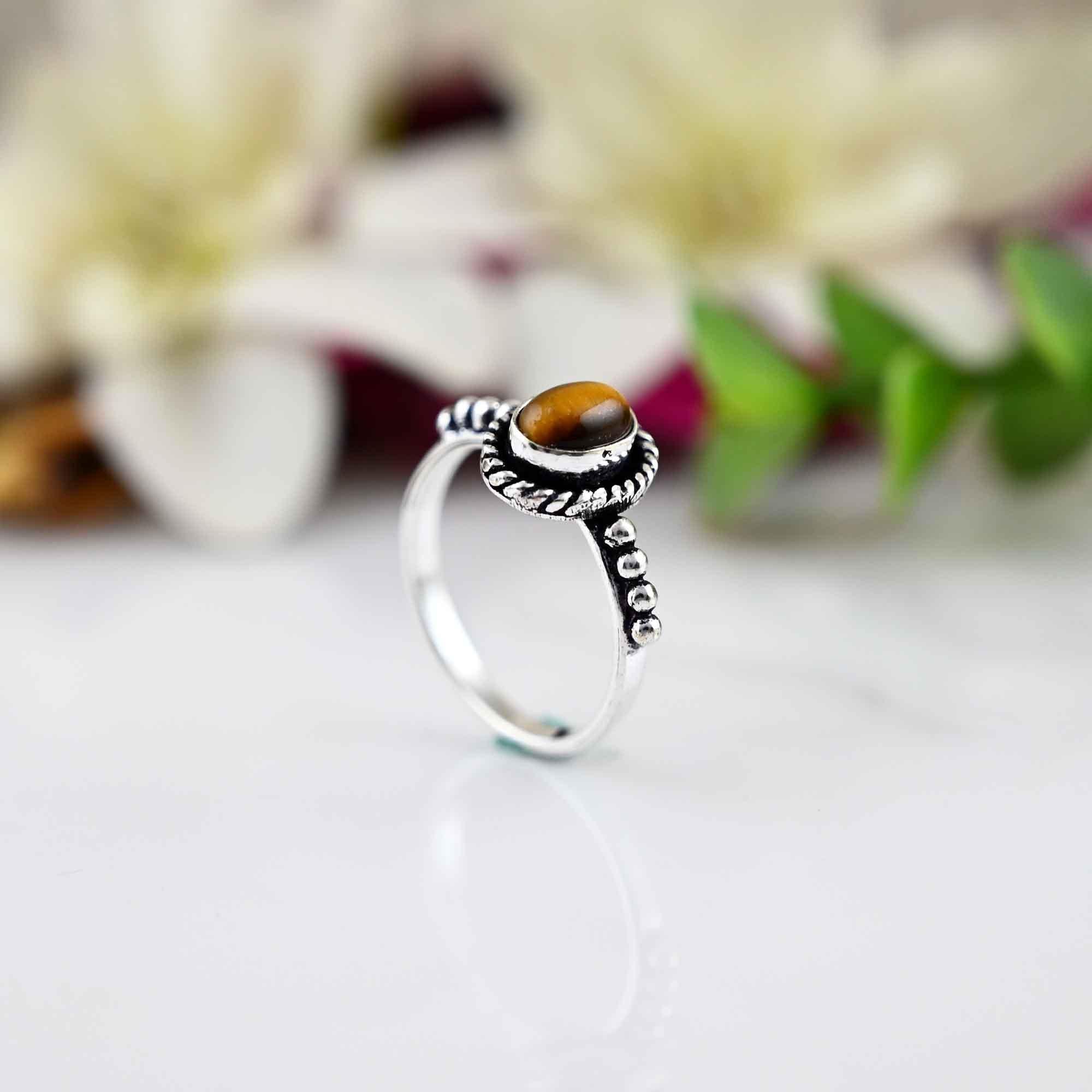 Natural Tiger's Eye Sterling Silver Rings for Women, Statement Ring Gift For Her Birthday Gift For Mom, Oval Shape Tiger Stone, Silver Rings