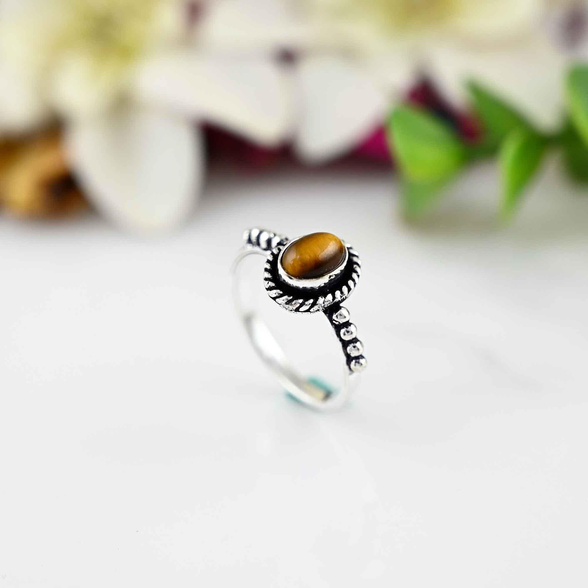 Natural Tiger's Eye Sterling Silver Rings for Women, Statement Ring Gift For Her Birthday Gift For Mom, Oval Shape Tiger Stone, Silver Rings