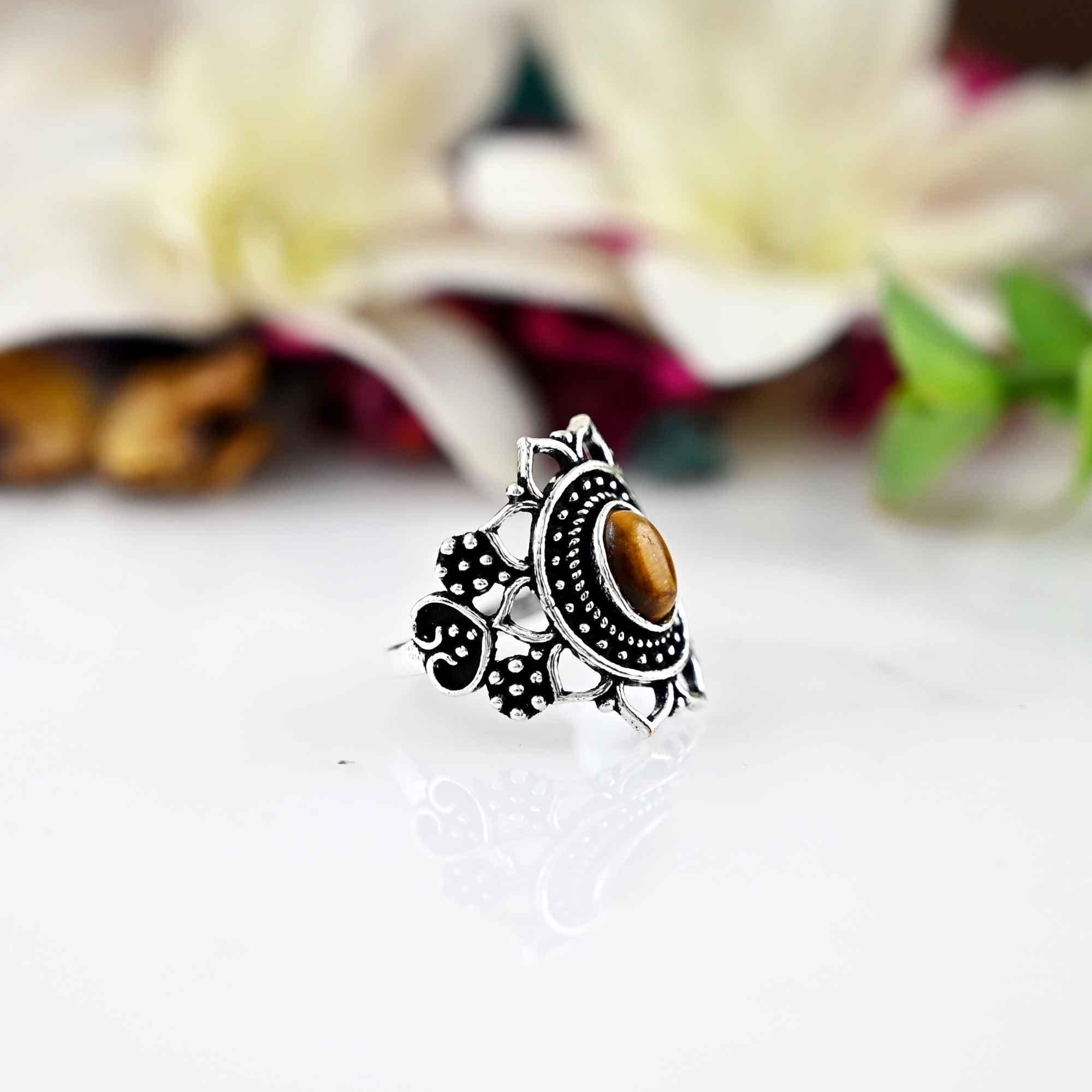 Tiger Eye Ring, 925 Sterling Silver Ring, Oval Gemstone Ring, Boho Ring, Crystal Ring, Handmade Jewelry, Statement Ring, Ring For Women