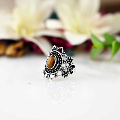 Tiger Eye Ring, 925 Sterling Silver Ring, Oval Gemstone Ring, Boho Ring, Crystal Ring, Handmade Jewelry, Statement Ring, Ring For Women