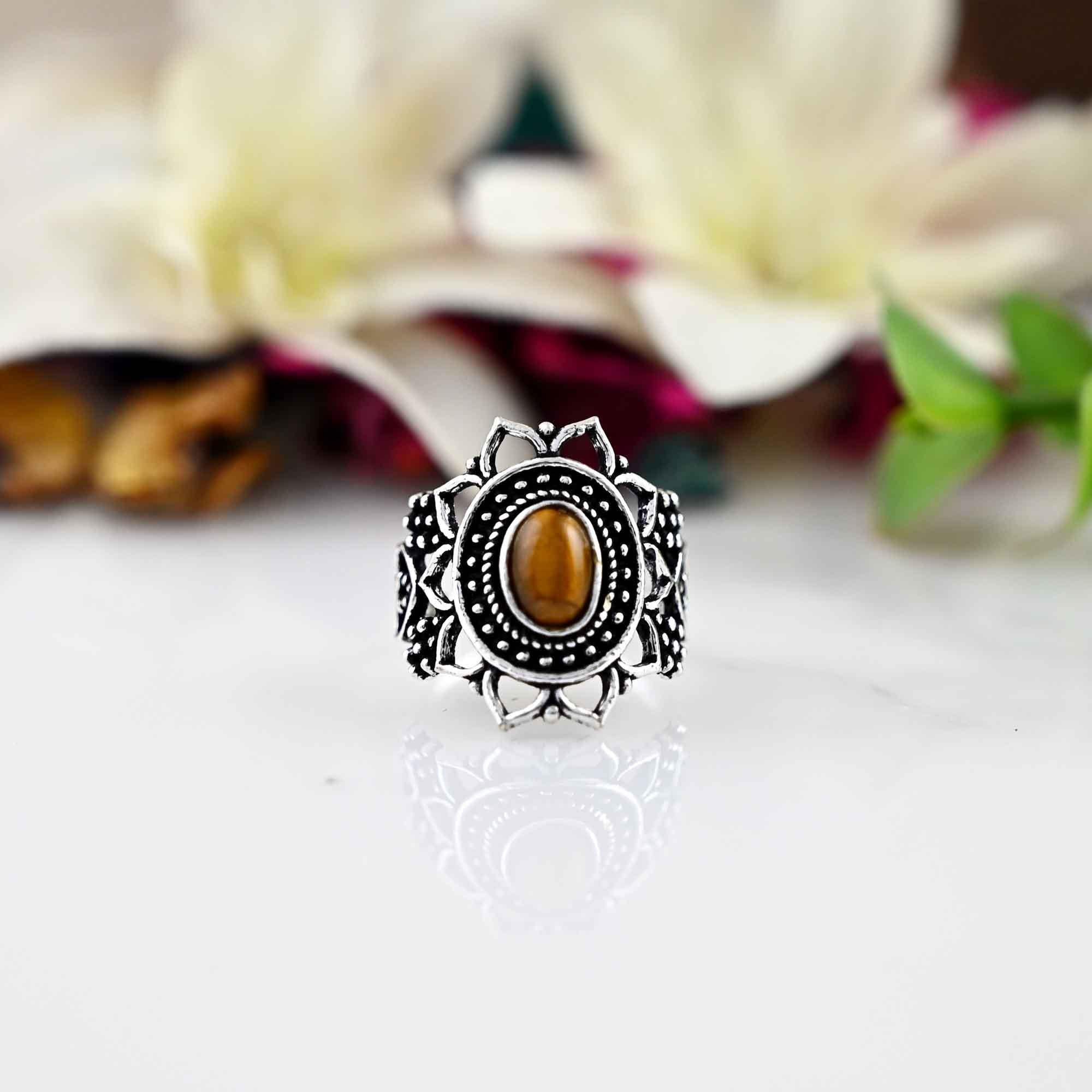 Tiger Eye Ring, 925 Sterling Silver Ring, Oval Gemstone Ring, Boho Ring, Crystal Ring, Handmade Jewelry, Statement Ring, Ring For Women