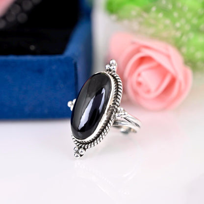 Black Obsidian Ring Oval Stone Ring 925 Sterling Silver Ring Women Gift Ring Silver Ring Obsidian Jewelry