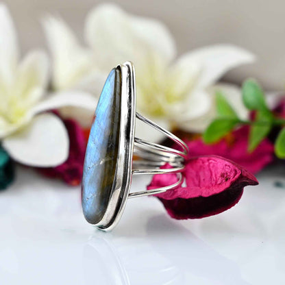 Natural Labradorite Ring, Labradorite Silver Ring, Labradorite Ring, Labradorite Teardrop Ring, Labradorite Boho Ring, Anniversary Gift