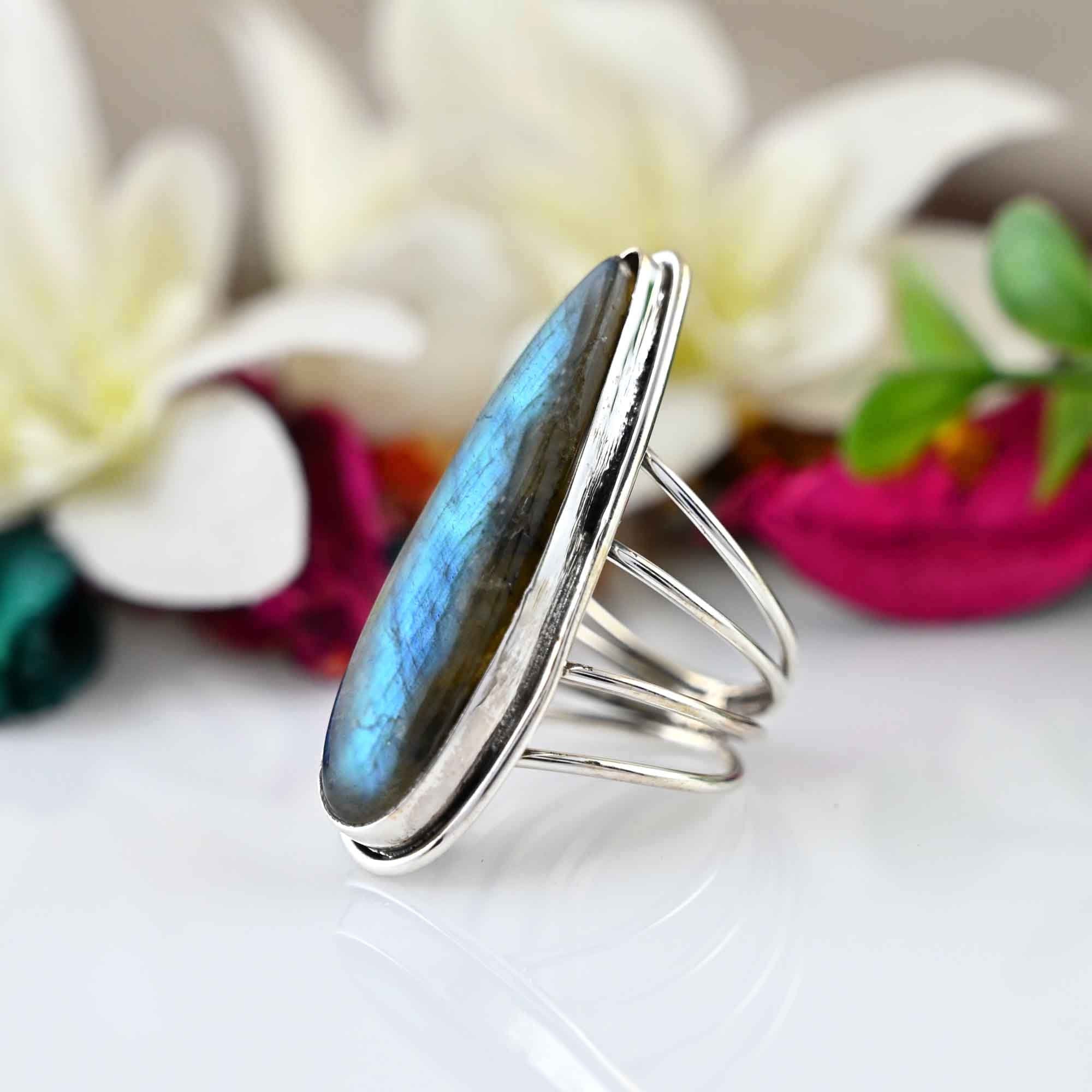 Natural Labradorite Ring, Labradorite Silver Ring, Labradorite Ring, Labradorite Teardrop Ring, Labradorite Boho Ring, Anniversary Gift