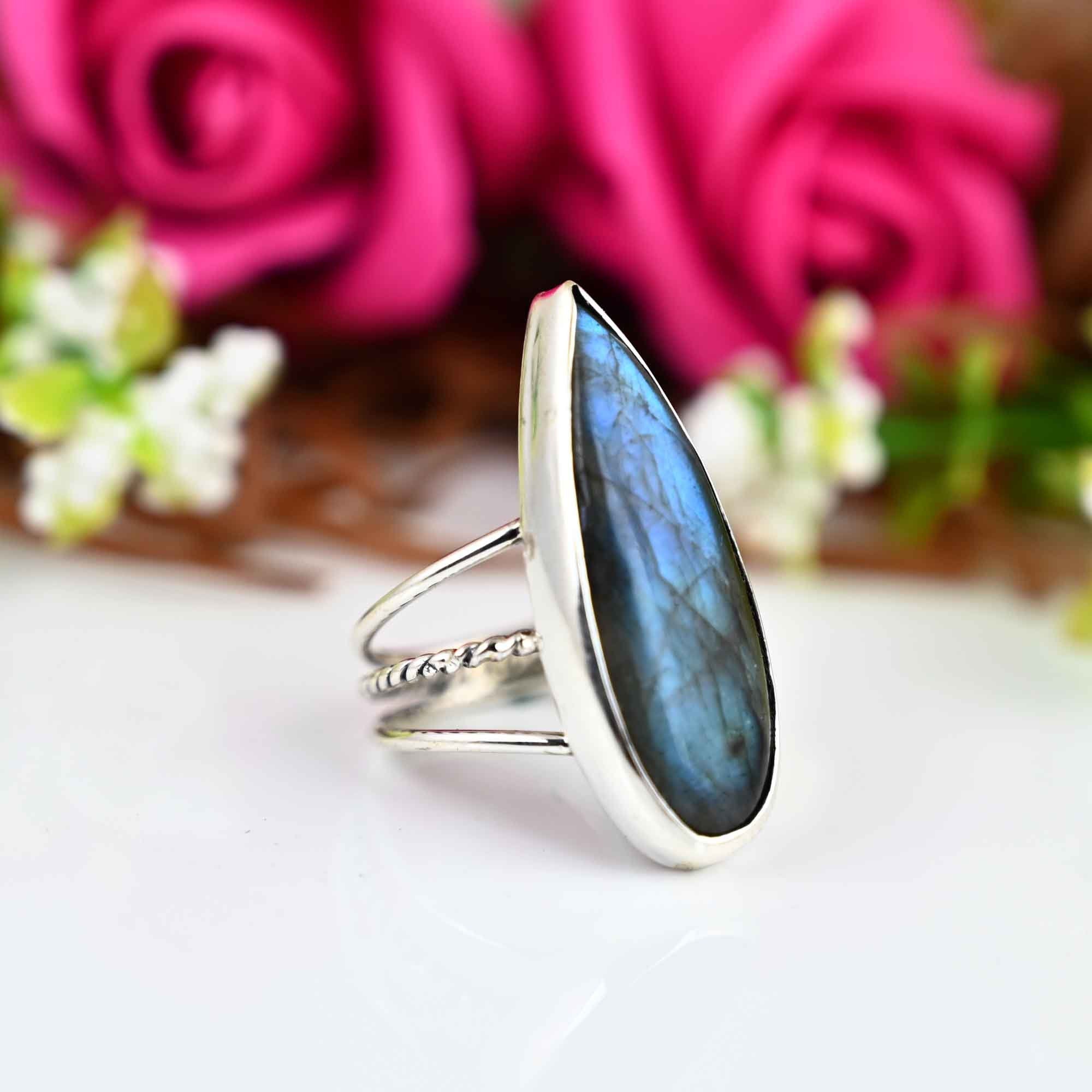 Sterling Silver Labradorite Ring, Pear Labradorite Ring, cool silver ring, Teardrop ring,  Anniversary gift, gift for her, Gift for wife