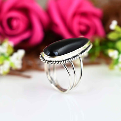 Black Obsidian Ring, Sterling Silver Ring, Simple Ring, Minimalist Delicate Ring, Tiny Dainty Ring, Obsidian Ring, Black Obsidian Jewelry