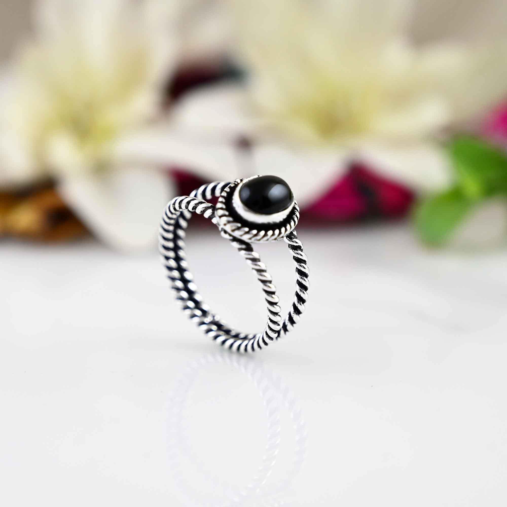 Black Obsidian, Dainty Ring, Obsidian Jewelry, Women Obsidian Ring ,Silver Jewelry, Obsidian Ring ,Minimalist Obsidian Ring