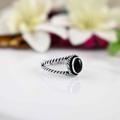 Black Obsidian, Dainty Ring, Obsidian Jewelry, Women Obsidian Ring ,Silver Jewelry, Obsidian Ring ,Minimalist Obsidian Ring