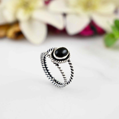 Black Obsidian, Dainty Ring, Obsidian Jewelry, Women Obsidian Ring ,Silver Jewelry, Obsidian Ring ,Minimalist Obsidian Ring