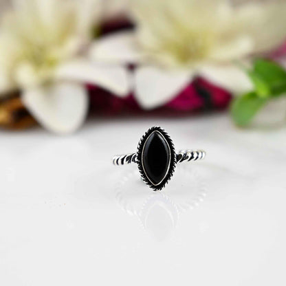 Black Obsidian Ring, Dainty Silver Ring, Black Stone Ring ,Silver Band Ring,  Everyday Silver Ring, Women Jewelry, Mother's  Day Gift