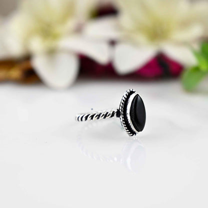 Black Obsidian Ring, Dainty Silver Ring, Black Stone Ring ,Silver Band Ring,  Everyday Silver Ring, Women Jewelry, Mother's  Day Gift