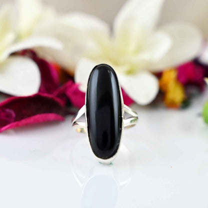 Black Obsidian Ring Gemstone 925 Sterling Silver Ring Women Gift Ring, Black Obsidian Ring Women's For Love Ring Gift For Her