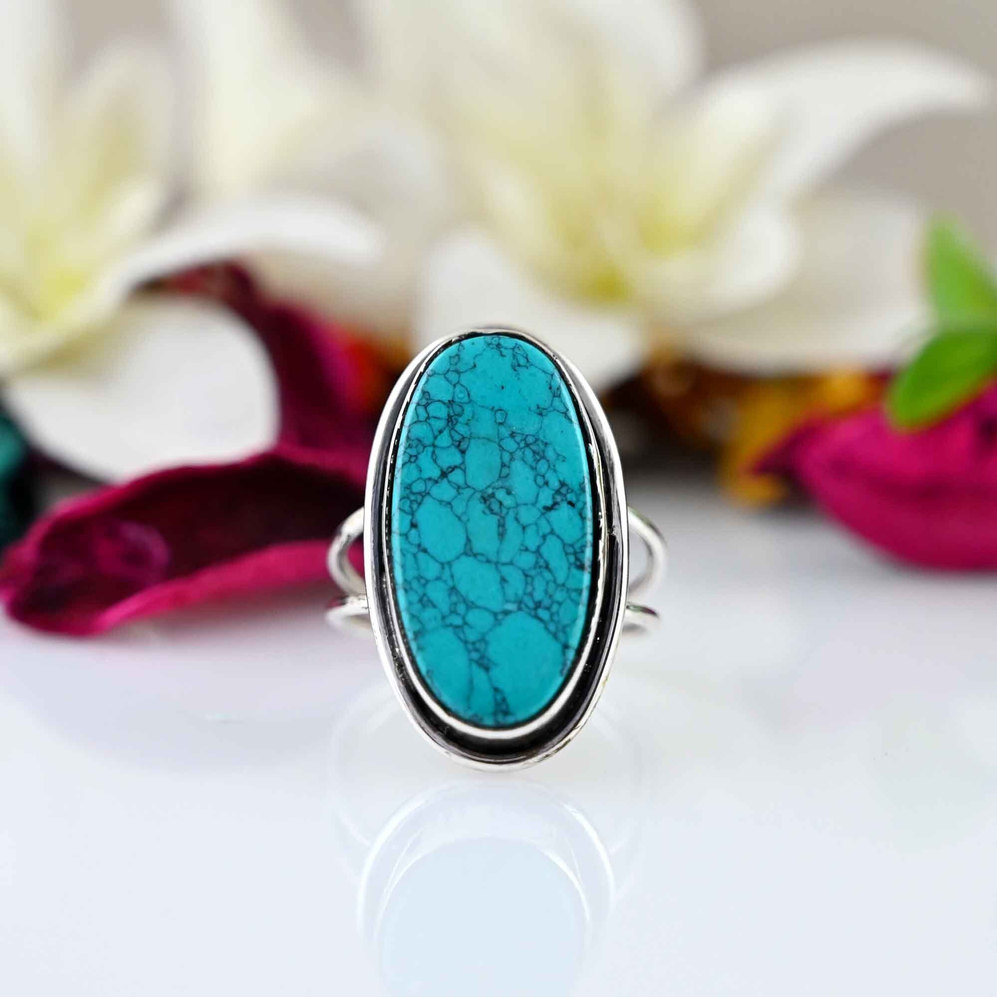 Turquoise Ring, Sterling Silver 925, Statement Ring, Hippie Ring, Bohemian Ring, Jewelry, Gift For Her, Gemstone Ring, December Birthstone