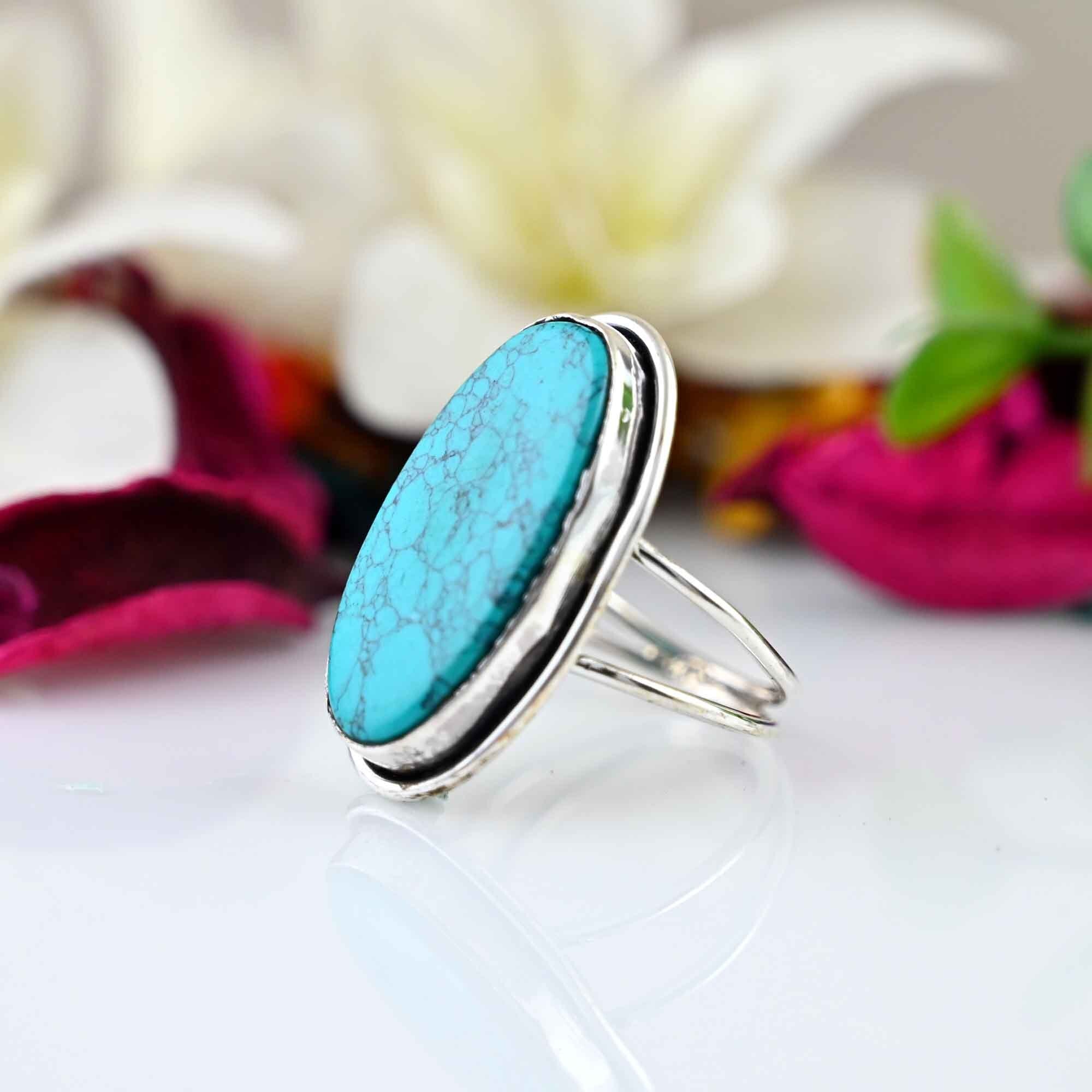 Turquoise Ring, Sterling Silver 925, Statement Ring, Hippie Ring, Bohemian Ring, Jewelry, Gift For Her, Gemstone Ring, December Birthstone