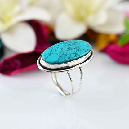 Turquoise Ring, Sterling Silver 925, Statement Ring, Hippie Ring, Bohemian Ring, Jewelry, Gift For Her, Gemstone Ring, December Birthstone