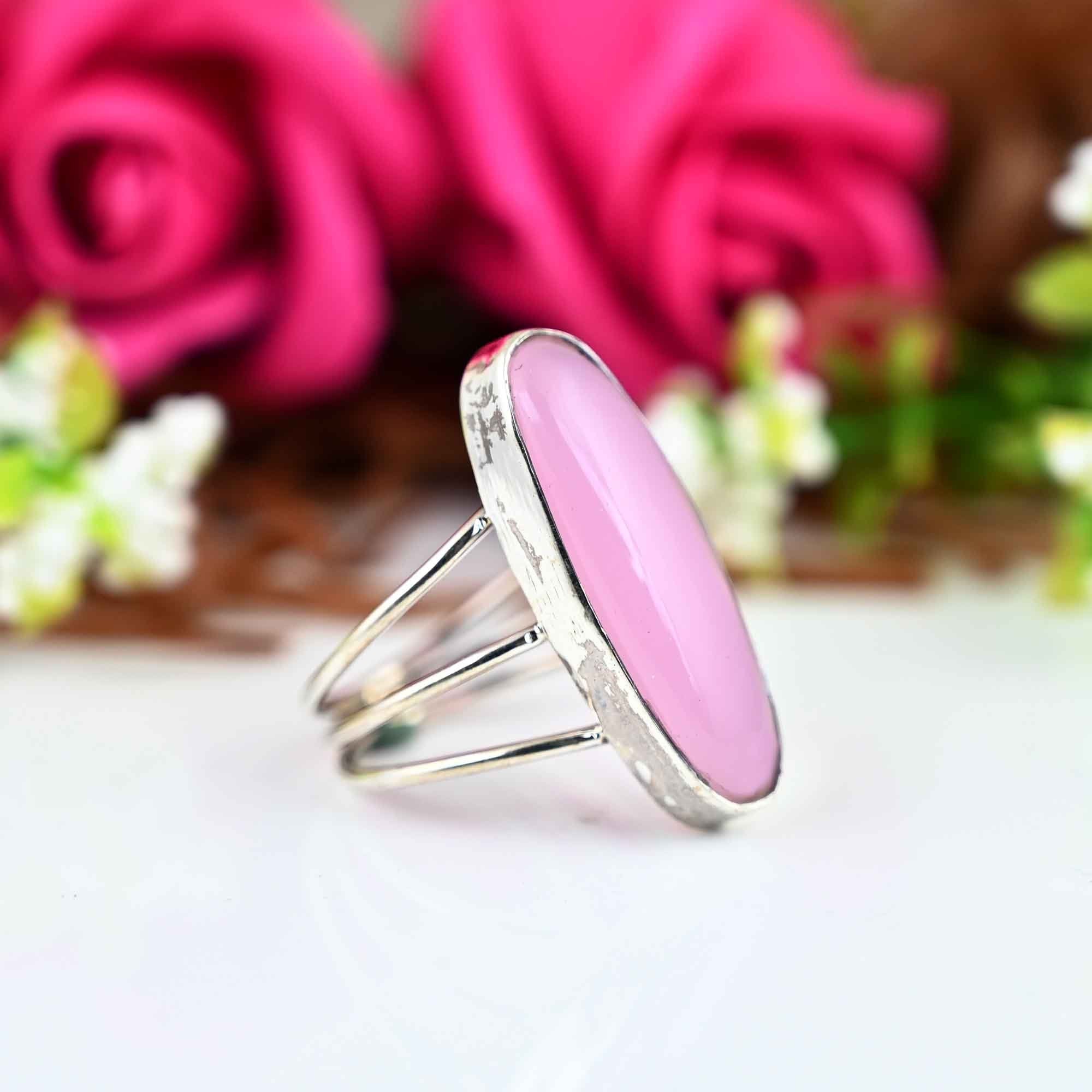 Natural Rose Quartz Ring, 925 Sterling Silver Ring, Long Stone Ring, Huge Ring, Bohemian Ring,  Mom Gift, Statement Ring, Gift for Her