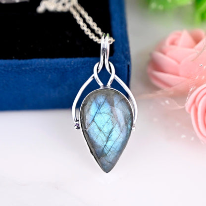 Blue Fire Labradorite Pendant Silver Wire Wrapped Jewelry Gemstone Pendant Handmade Jewelry Silver Wire Pendant For Gifts Birthstone Pendant