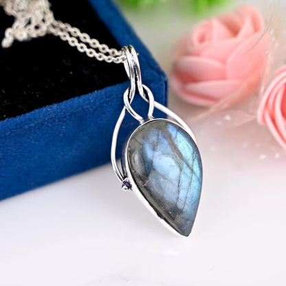 Blue Fire Labradorite Pendant Silver Wire Wrapped Jewelry Gemstone Pendant Handmade Jewelry Silver Wire Pendant For Gifts Birthstone Pendant