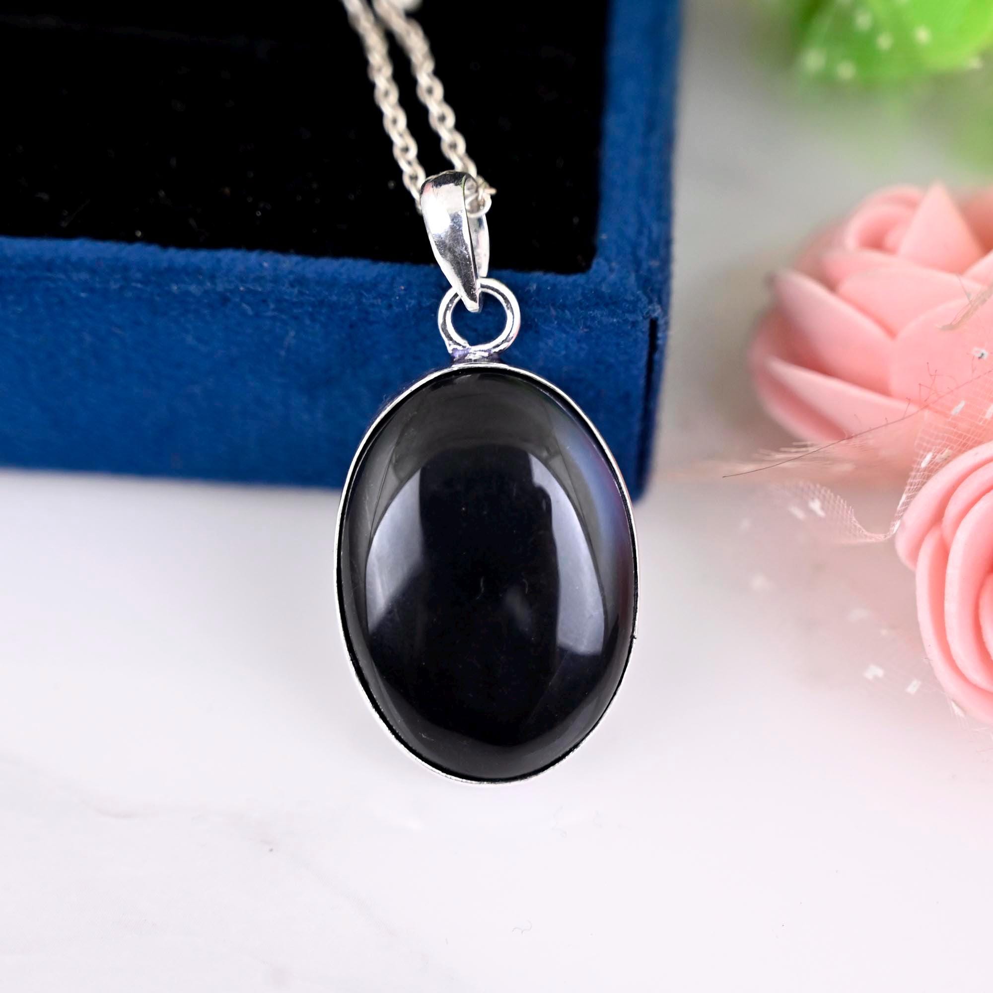 Black Tourmaline Rough 925 Sterling Silver Pendant Black Tourmaline Rough Gemstone Handmade Jewelry Protecting Pendant For Necklaces Women