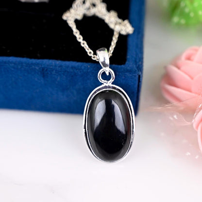 Obsidian Necklace, Obsidian Pendant, Gemstone Jewelry, Black Stone, Gothic Jewelry, Handmade Bridal Jewelry, Gift for Her