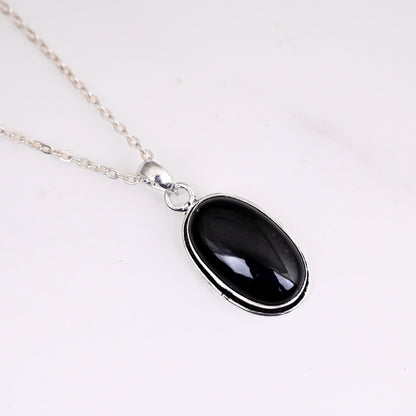 Obsidian Necklace, Obsidian Pendant, Gemstone Jewelry, Black Stone, Gothic Jewelry, Handmade Bridal Jewelry, Gift for Her