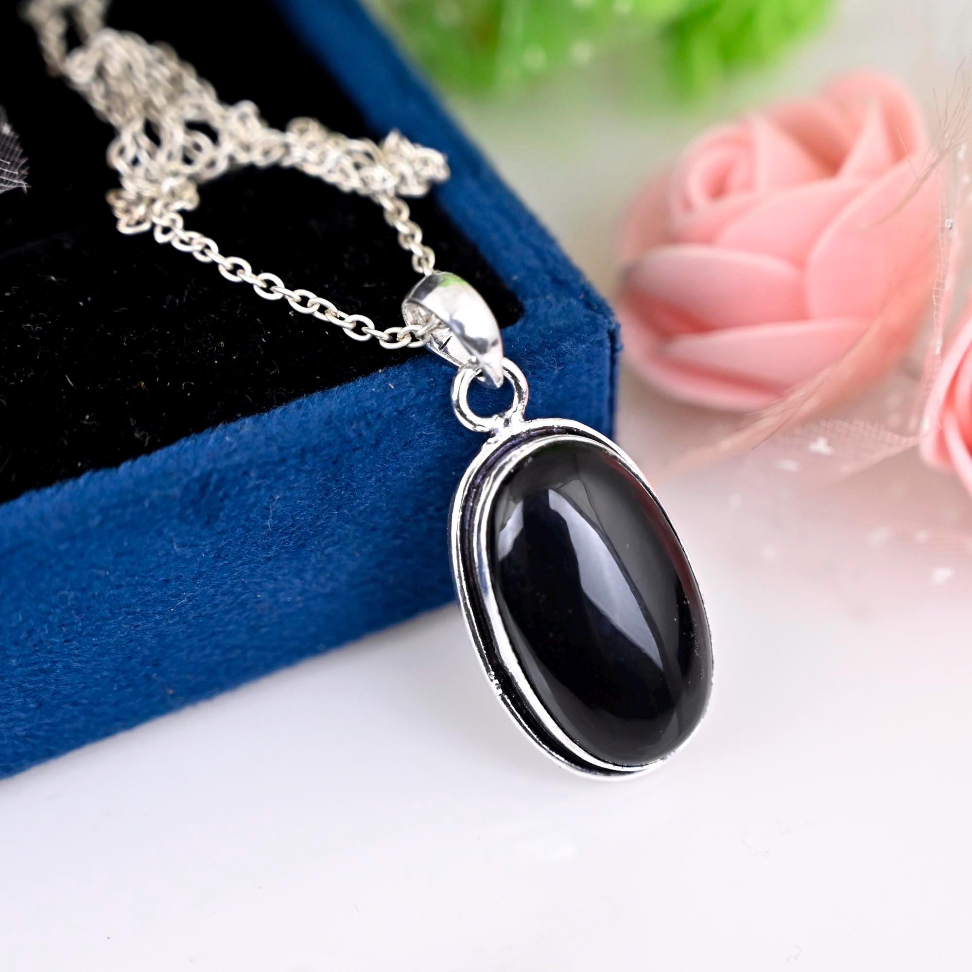 Obsidian Necklace, Obsidian Pendant, Gemstone Jewelry, Black Stone, Gothic Jewelry, Handmade Bridal Jewelry, Gift for Her