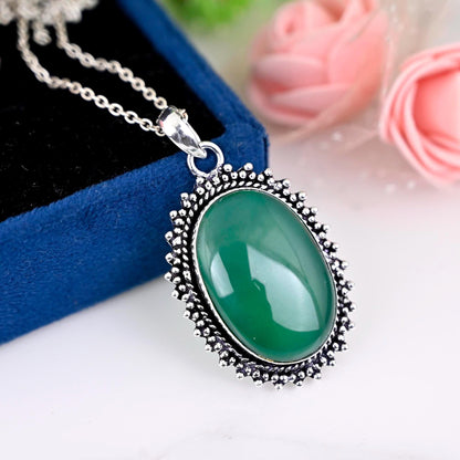 Green Onyx Pendant Necklace, Solid Sterling Silver Necklace, Birthstone Necklace, Women's Necklaces, Genuine Gemstone Necklace For Her