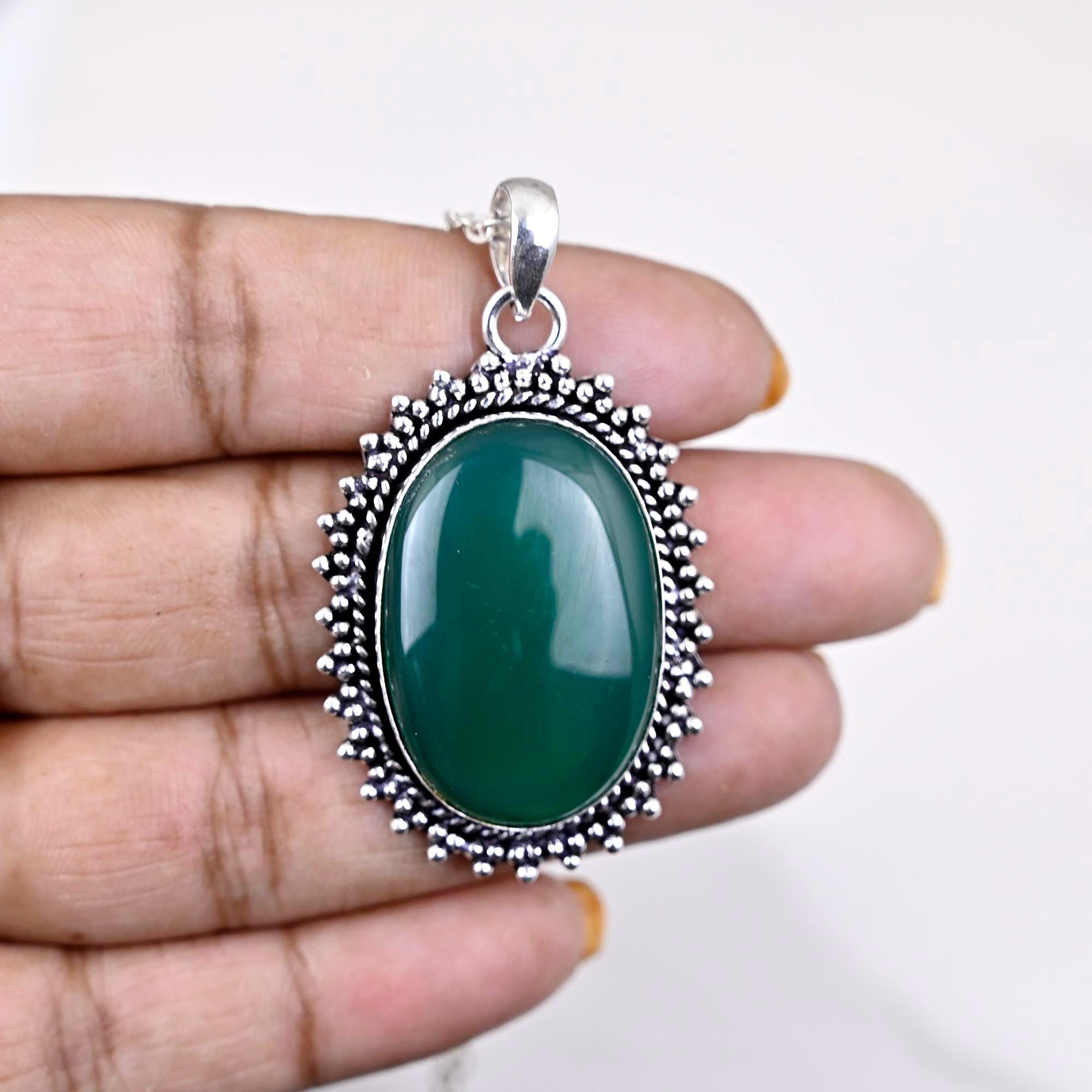 Green Onyx Pendant Necklace, Solid Sterling Silver Necklace, Birthstone Necklace, Women's Necklaces, Genuine Gemstone Necklace For Her