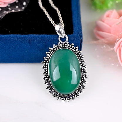 Green Onyx Pendant Necklace, Solid Sterling Silver Necklace, Birthstone Necklace, Women's Necklaces, Genuine Gemstone Necklace For Her