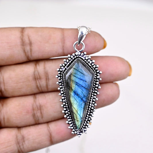 Labradorite Pendant Handmade Genuine Gemstone Jewelry Sterling Silver Jewellery, Big Size Pendant Labradorite Necklace Labradorite Jewelry