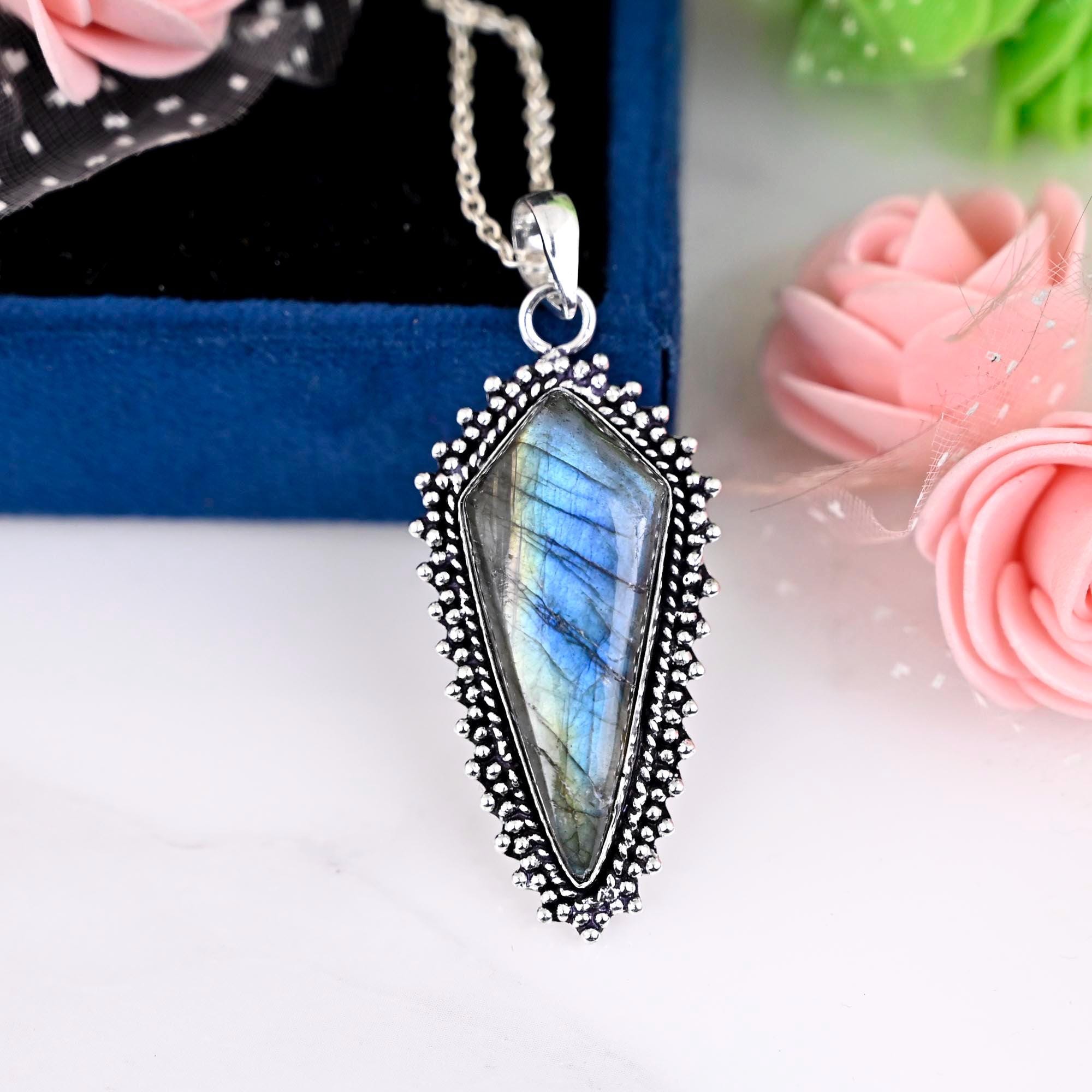 Labradorite Pendant Handmade Genuine Gemstone Jewelry Sterling Silver Jewellery, Big Size Pendant Labradorite Necklace Labradorite Jewelry