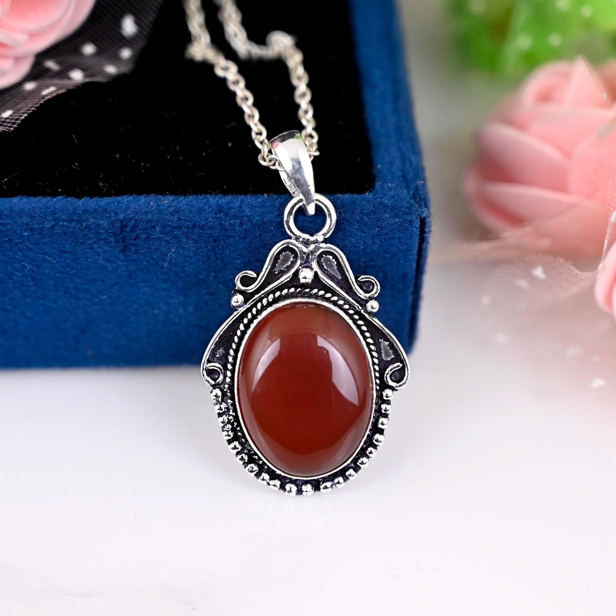 Carnelian necklace, oval stone necklace, boho necklace, carnelian necklace, sterling silver necklace birthstone pendant necklace ladies gift