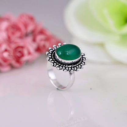 Natural Green Onyx Ring, Green Onyx Silver Ring, Green Onyx Sterling Silver Ring, Green Onyx Statement Ring, Boho Ring, Mother's Day Gift