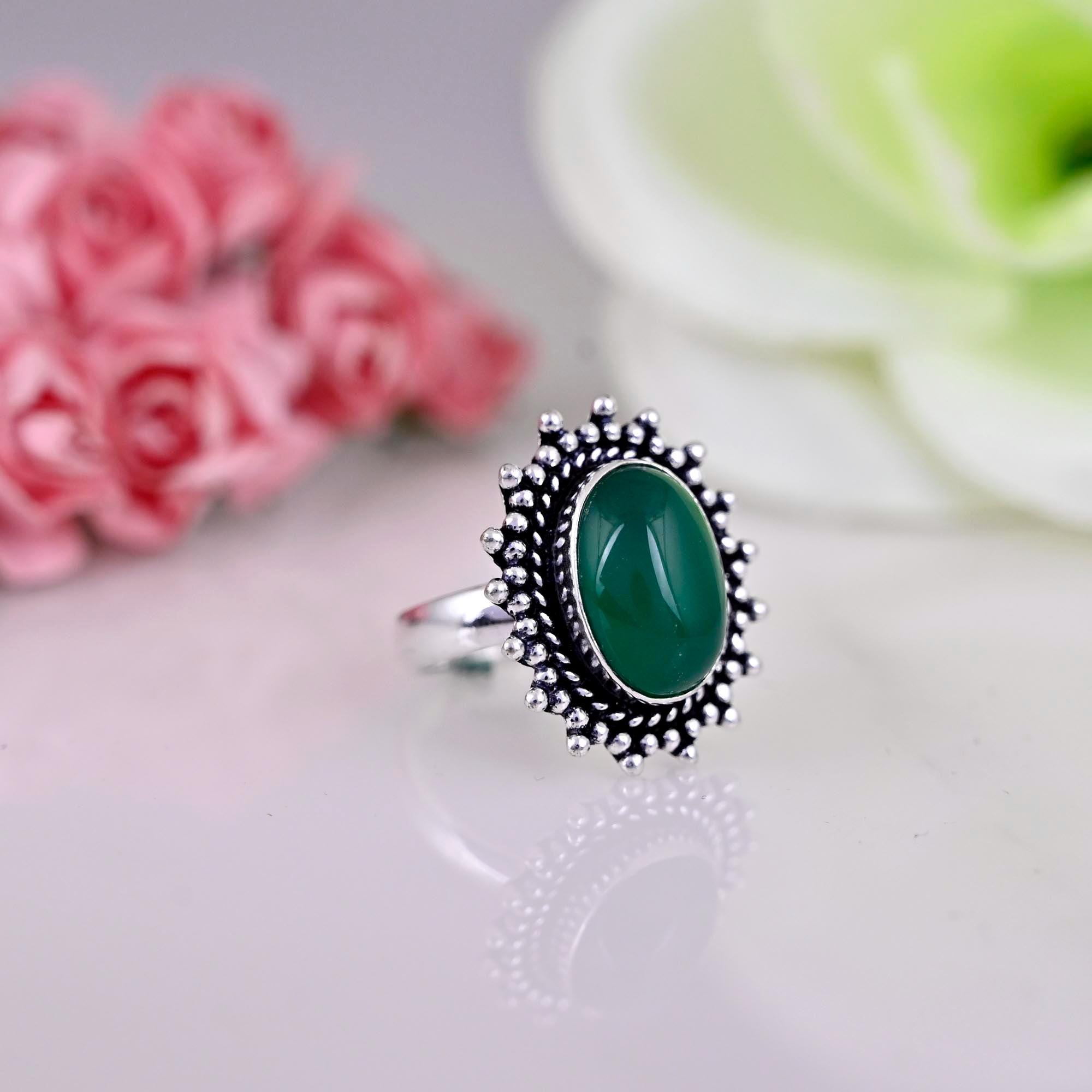 Natural Green Onyx Ring, Green Onyx Silver Ring, Green Onyx Sterling Silver Ring, Green Onyx Statement Ring, Boho Ring, Mother's Day Gift