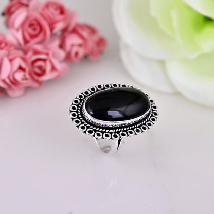 Black Onyx Ring, 925 Sterling Silver Ring, Statement Ring, Black Stone Ring, Handmade Jewelry, Natural Stone Ring, Gift For Her