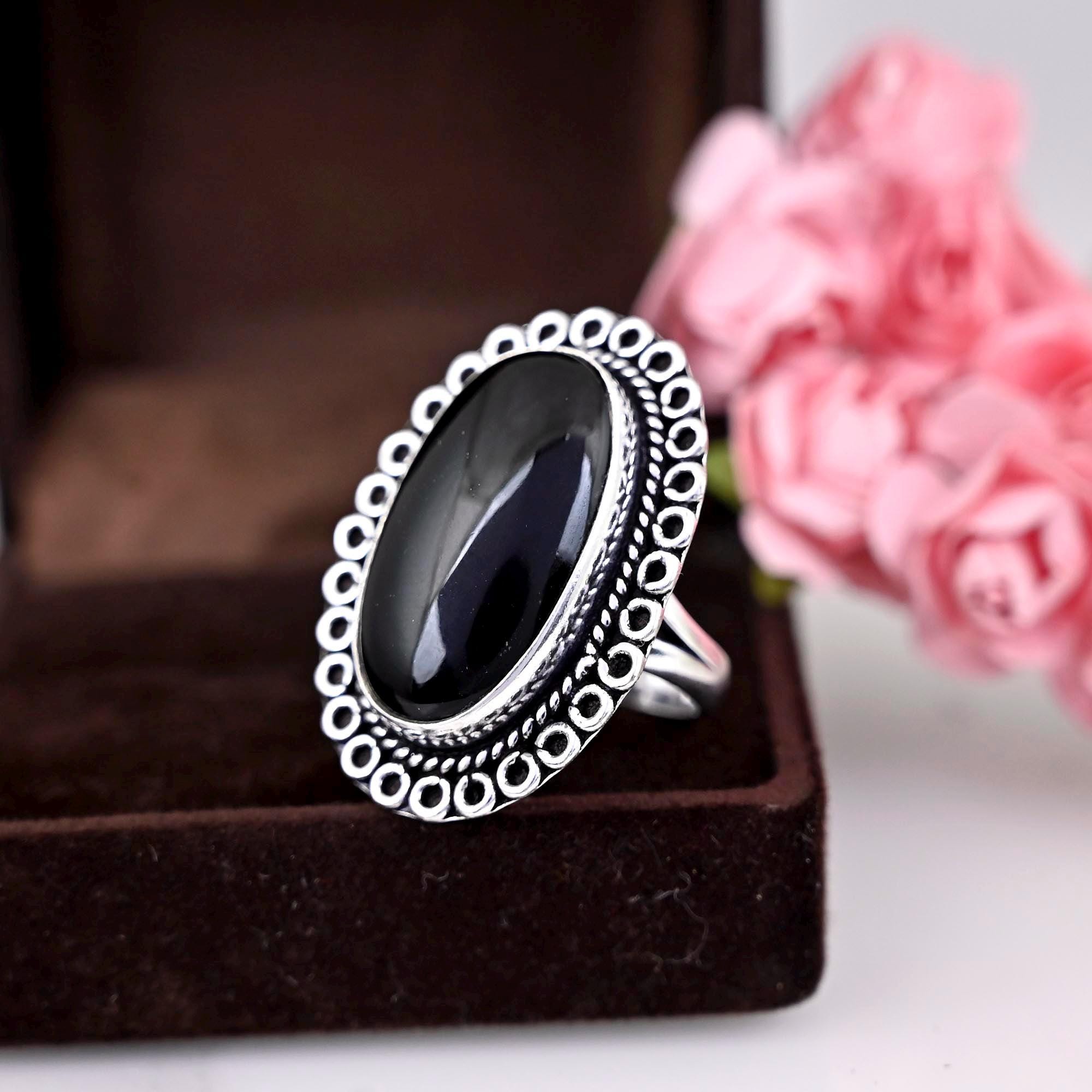 Black Onyx Ring, 925 Sterling Silver Ring, Statement Ring, Black Stone Ring, Handmade Jewelry, Natural Stone Ring, Gift For Her