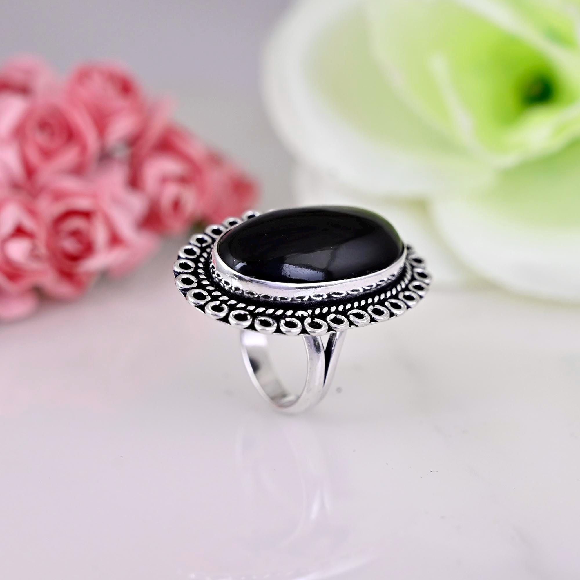 Black Onyx Ring, 925 Sterling Silver Ring, Statement Ring, Black Stone Ring, Handmade Jewelry, Natural Stone Ring, Gift For Her