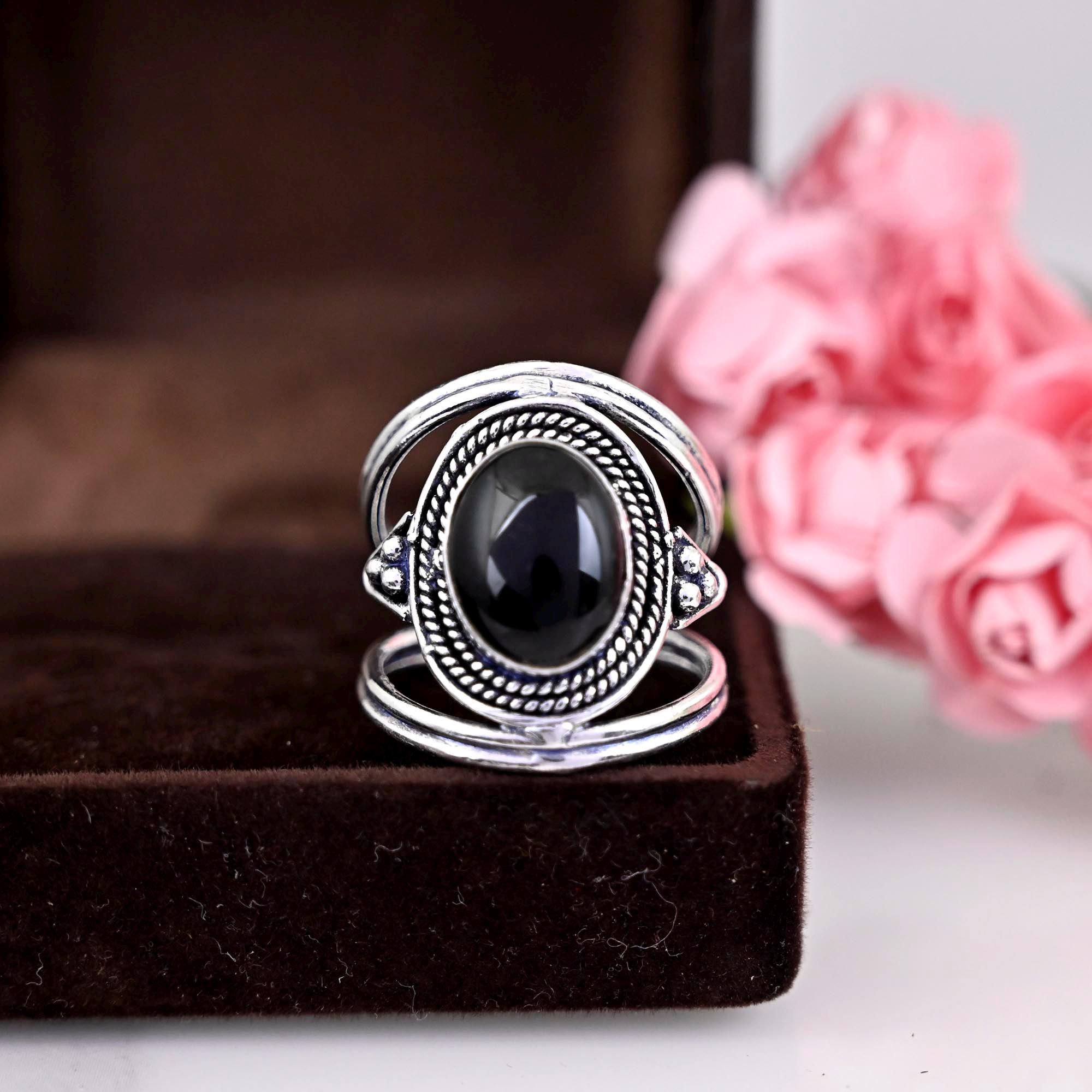 Boho Black Onyx Ring, Black Onyx Silver Ring, Black Onyx Ring, Black Onyx Statement Ring, Boho Ring, Holiday Gift, Anniversary Gift