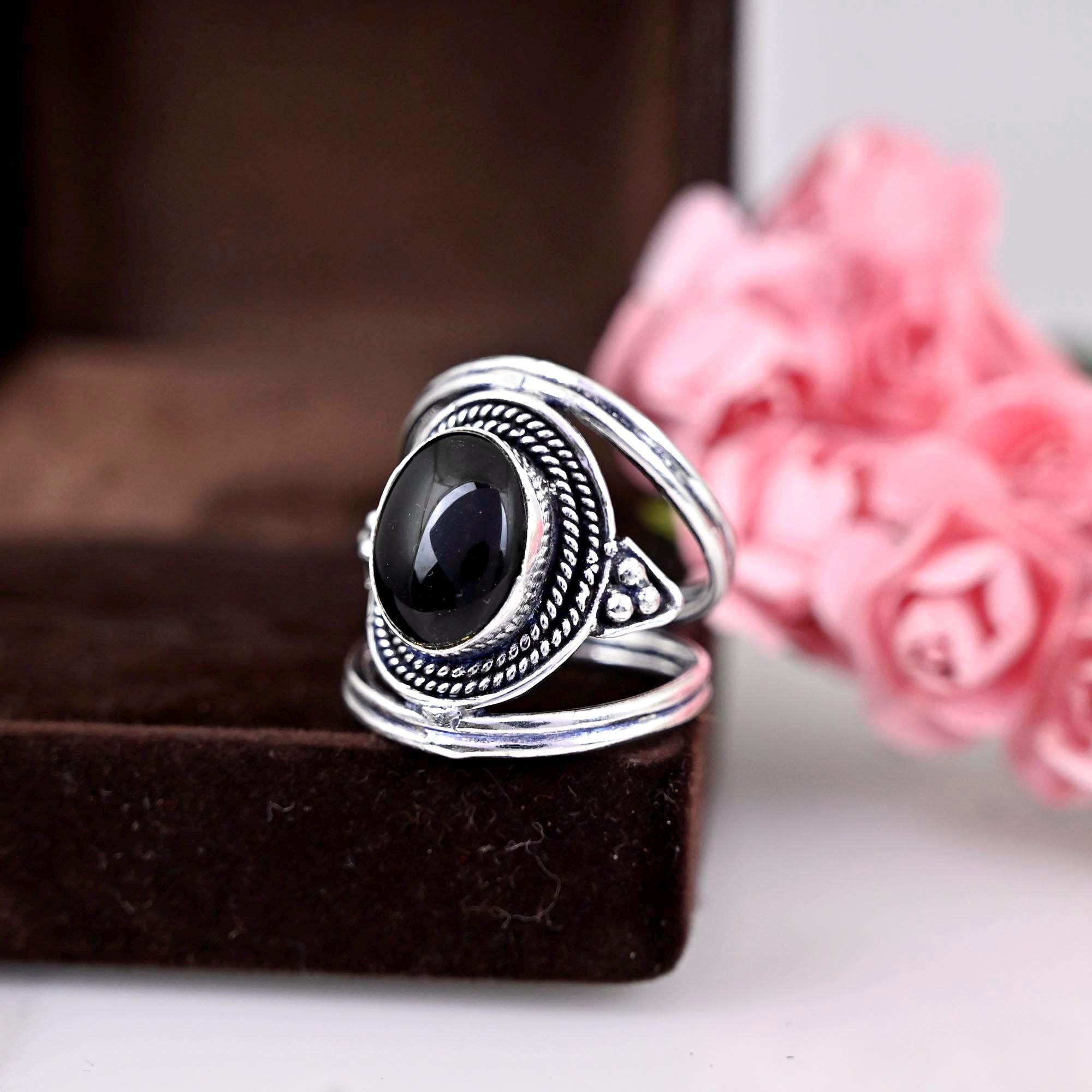 Boho Black Onyx Ring, Black Onyx Silver Ring, Black Onyx Ring, Black Onyx Statement Ring, Boho Ring, Holiday Gift, Anniversary Gift