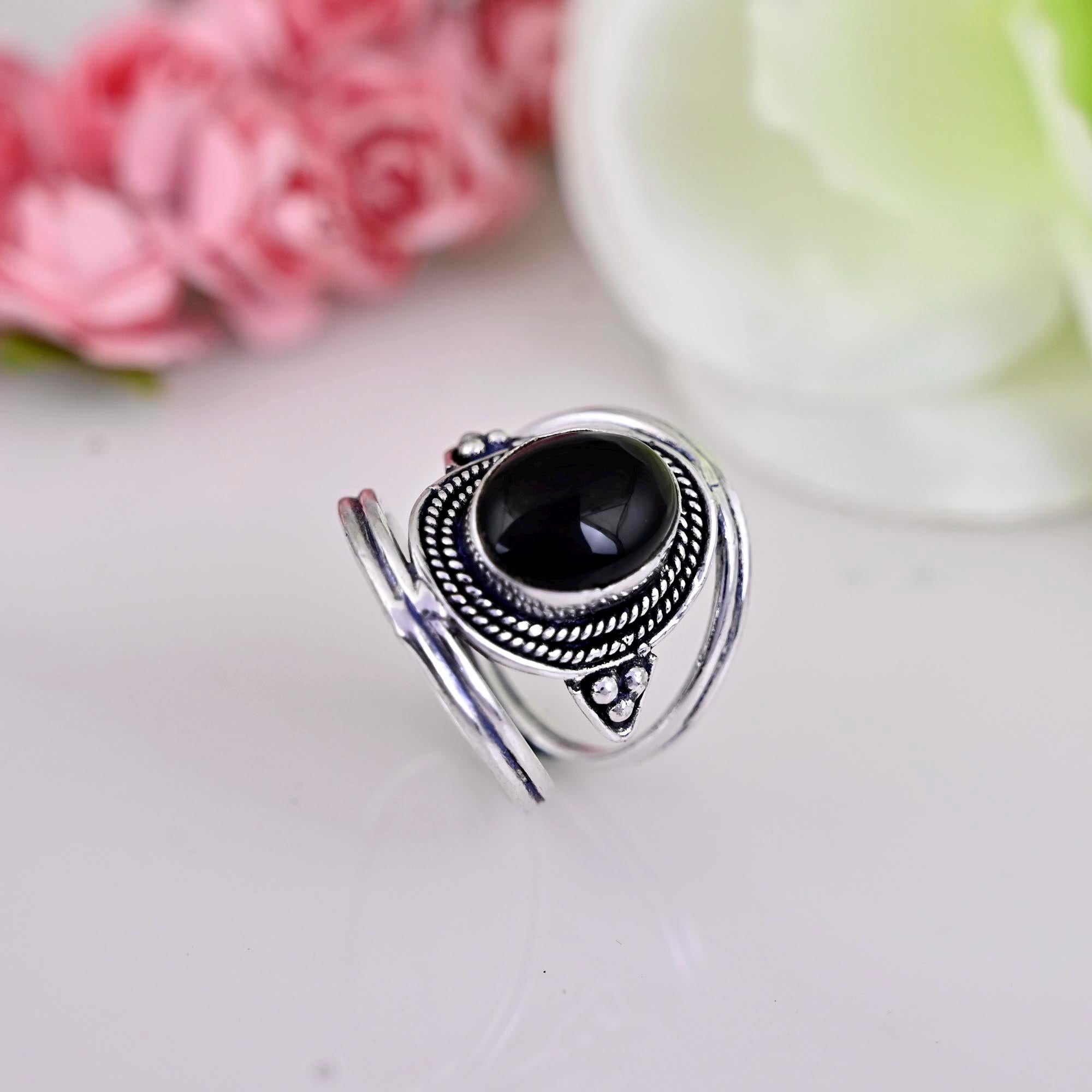 Boho Black Onyx Ring, Black Onyx Silver Ring, Black Onyx Ring, Black Onyx Statement Ring, Boho Ring, Holiday Gift, Anniversary Gift