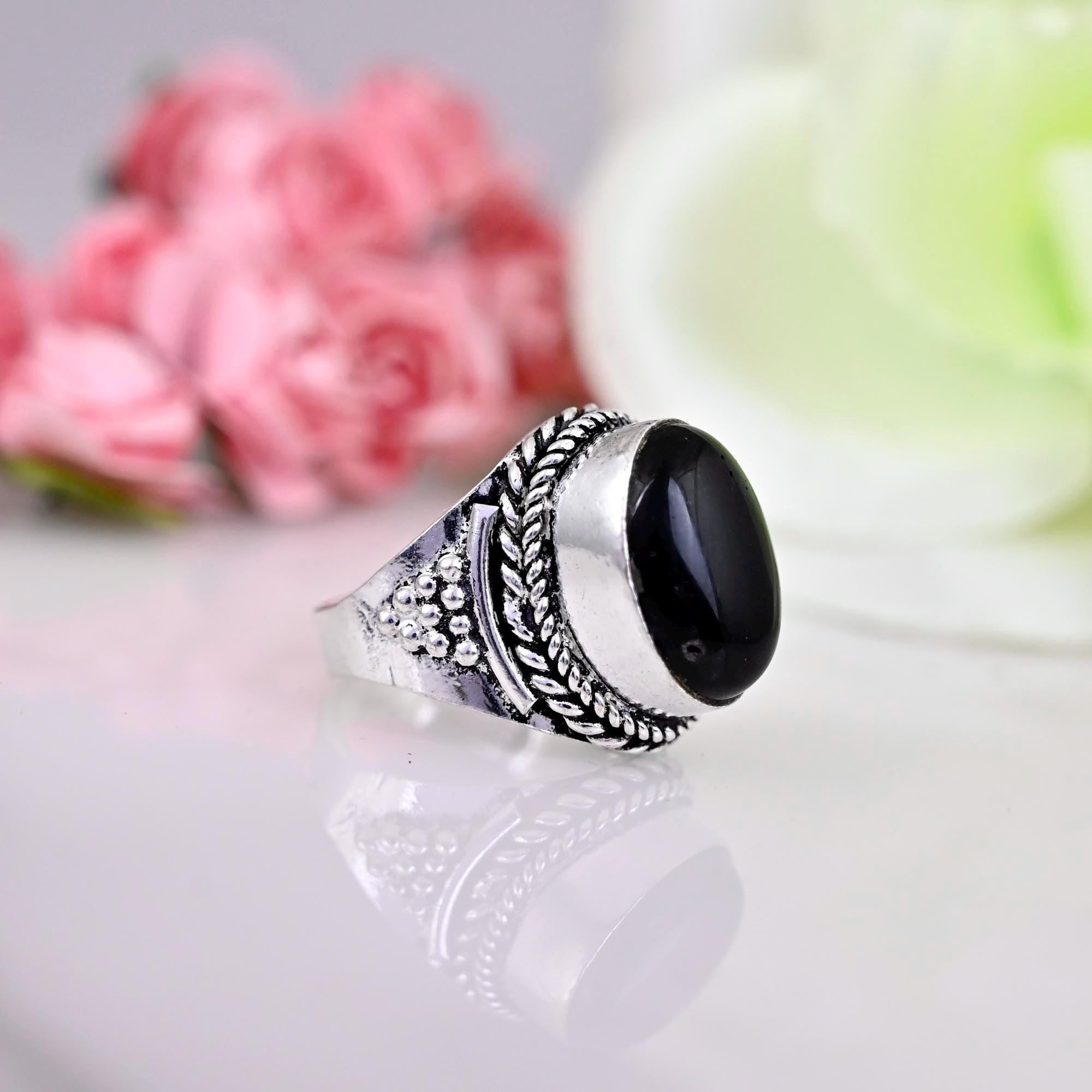 Black Onyx Ring Silver Black Onyx Ring, Black Onyx Long Oval Ring, Large Black Onyx Statement Ring, Natural Black Onyx , Black Onyx Jewelry