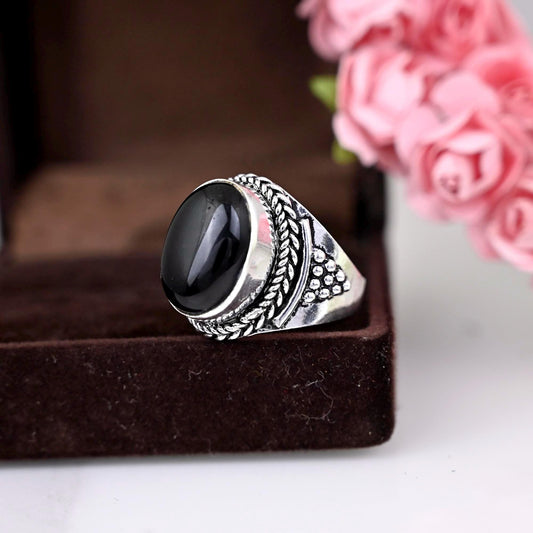 Black Onyx Ring Silver Black Onyx Ring, Black Onyx Long Oval Ring, Large Black Onyx Statement Ring, Natural Black Onyx , Black Onyx Jewelry