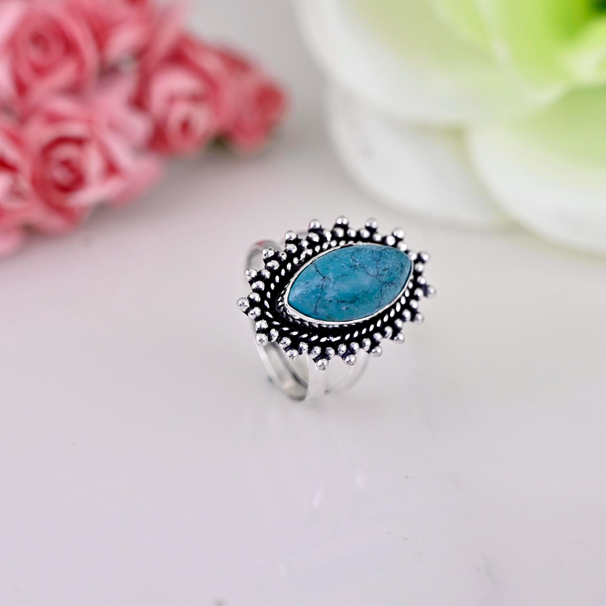 Turquoise Ring, 925 Silver Ring, Handmade Ring, Statement Rings, Gemstone Ring, Turquoise Jewelry, Boho Ring, Silver Band,  Gift For Her